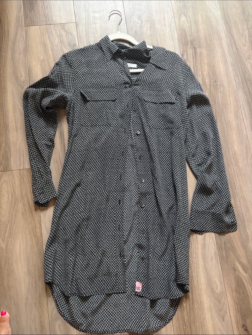 Black & White Geometric Button-Up Shirt silk Dress